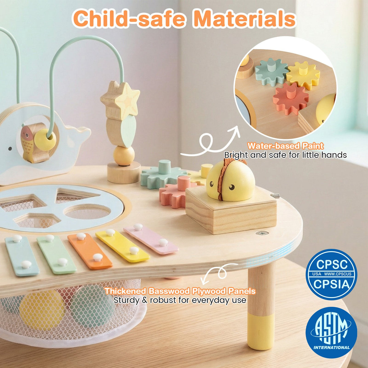 7-in-1 Toddler Activity Table Montessori Sensory Toy for 12 Month+ Wooden Musical Play Table view 7