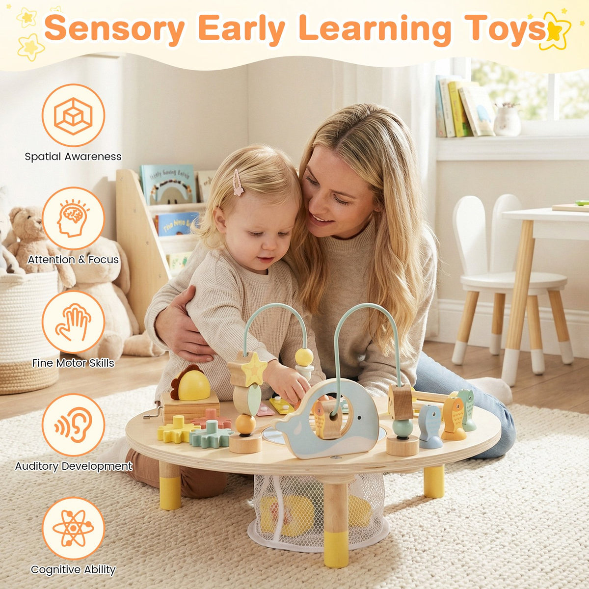 7-in-1 Toddler Activity Table Montessori Sensory Toy for 12 Month+ Wooden Musical Play Table view 8