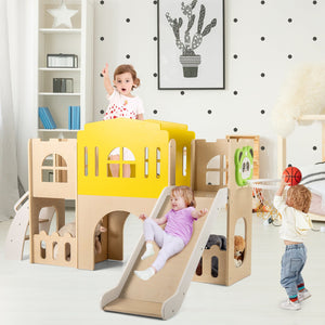 7-in-1 Toddler Slide Set for Kids with Climber and Basketball Hoop-Multicolor view 2