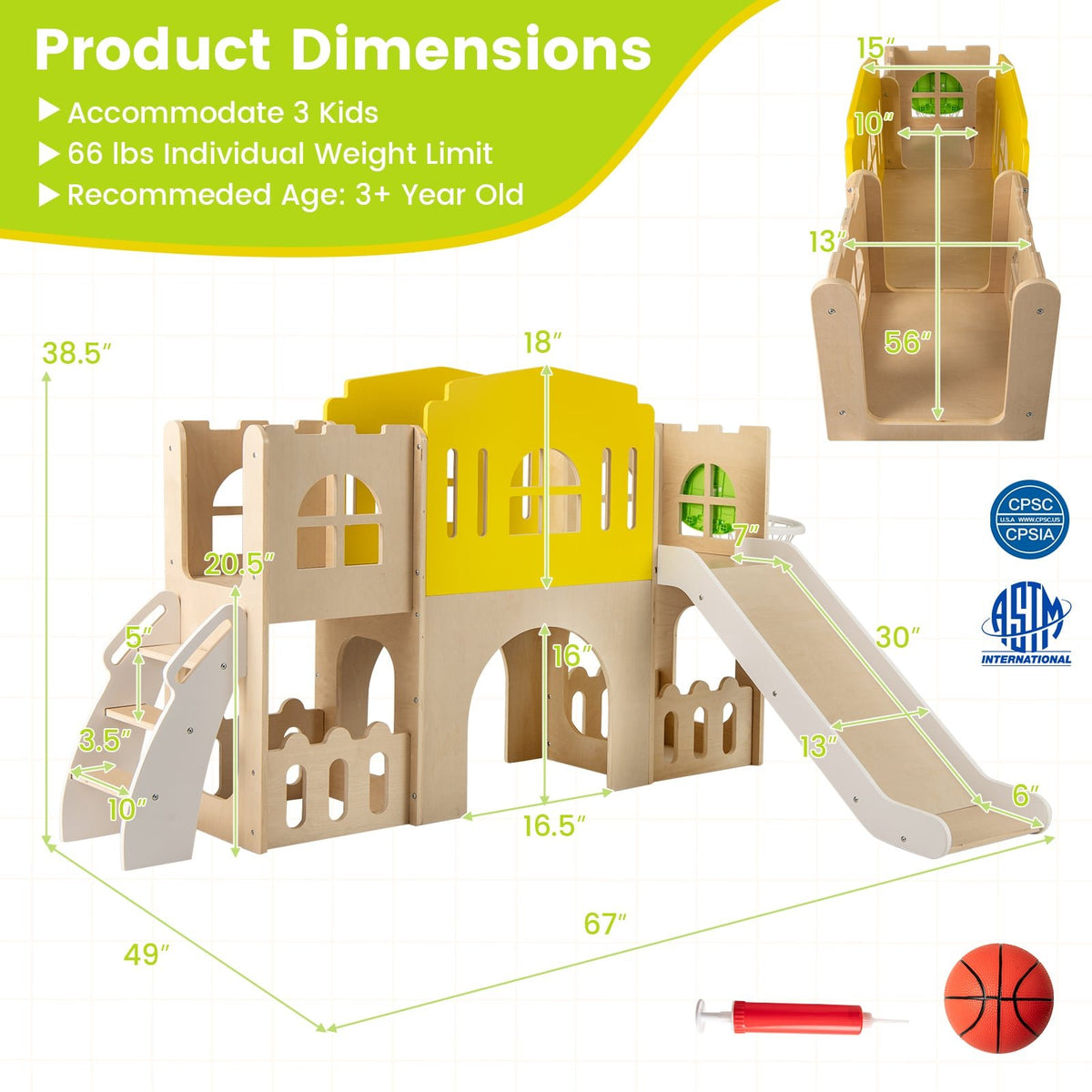 7-in-1 Toddler Slide Set for Kids with Climber and Basketball Hoop-Multicolor view 4
