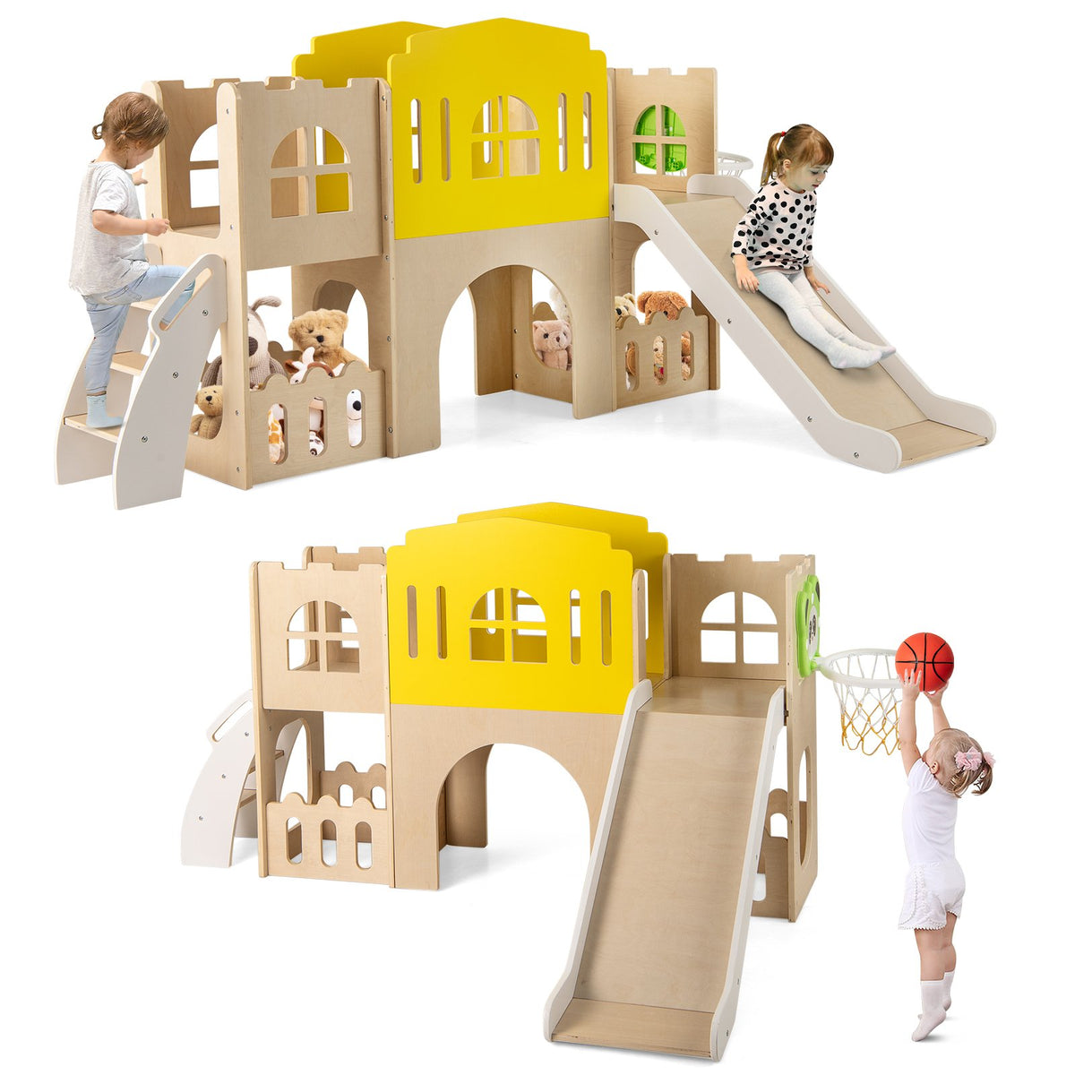 7-in-1 Toddler Slide Set for Kids with Climber and Basketball Hoop-Multicolor view 5