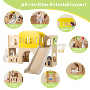 7-in-1 Toddler Slide Set for Kids with Climber and Basketball Hoop-Multicolor view 6