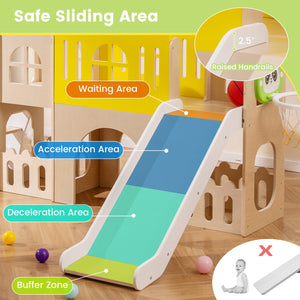 7-in-1 Toddler Slide Set for Kids with Climber and Basketball Hoop-Multicolor view 7