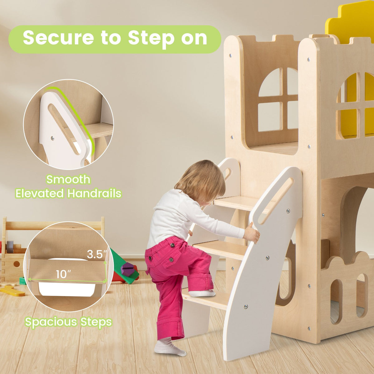7-in-1 Toddler Slide Set for Kids with Climber and Basketball Hoop-Multicolor view 8