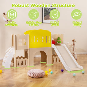 7-in-1 Toddler Slide Set for Kids with Climber and Basketball Hoop-Multicolor view 9