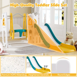7-in-1 Toddler Swing and Slide Set L-shaped with Ladder and Basketball Hoop-Yellow view 8