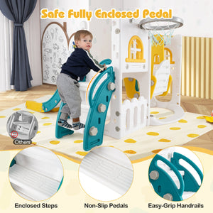 7-in-1 Toddler Swing and Slide Set L-shaped with Ladder and Basketball Hoop-Yellow view 9