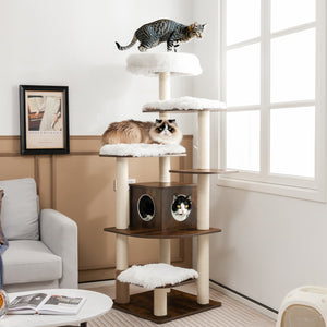 7-Layer Wooden Cat Tree Tall Cat Tower with Sisal Posts and Condo-Brown view 2