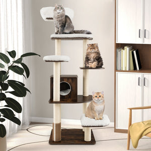 7-Layer Wooden Cat Tree Tall Cat Tower with Sisal Posts and Condo-Brown view 3
