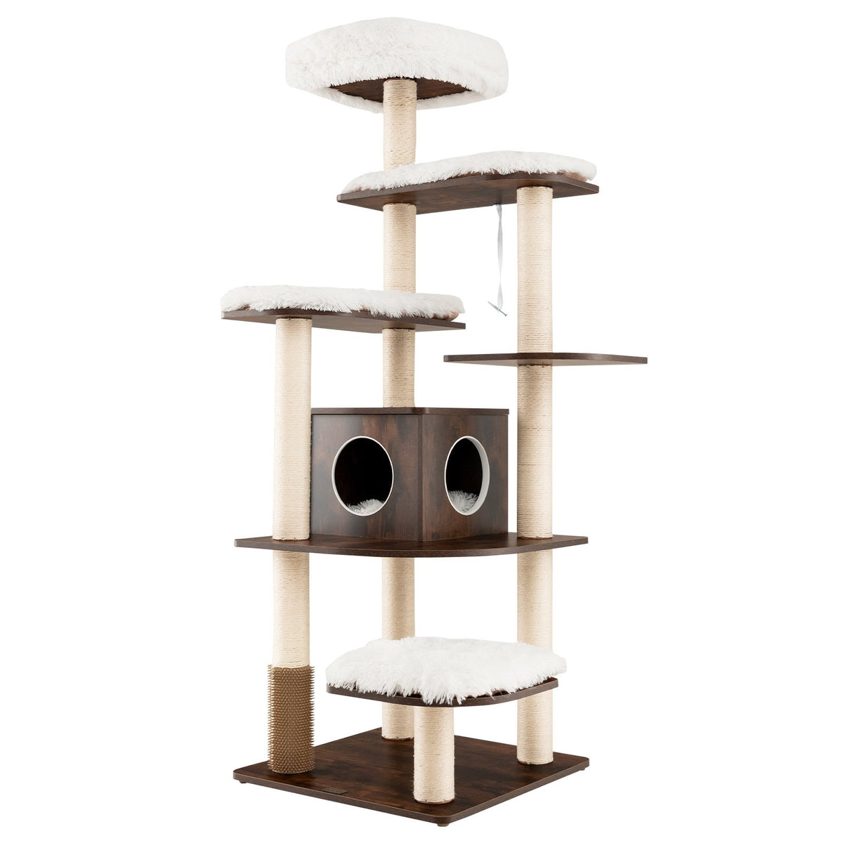 7-Layer Wooden Cat Tree Tall Cat Tower with Sisal Posts and Condo-Brown view 4