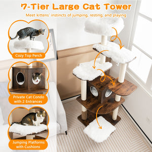 7-Layer Wooden Cat Tree Tall Cat Tower with Sisal Posts and Condo-Brown view 6