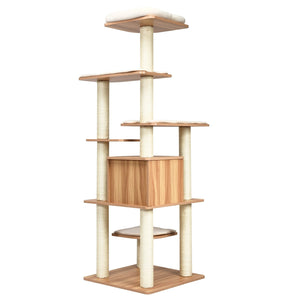 7-Layer Wooden Cat Tree Tall Cat Tower with Sisal Posts and Condo-Natural view 4