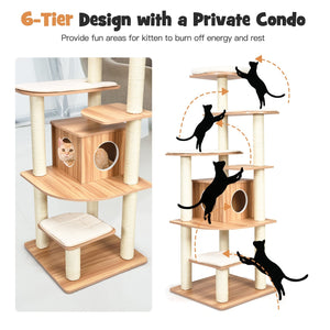 7-Layer Wooden Cat Tree Tall Cat Tower with Sisal Posts and Condo-Natural view 8