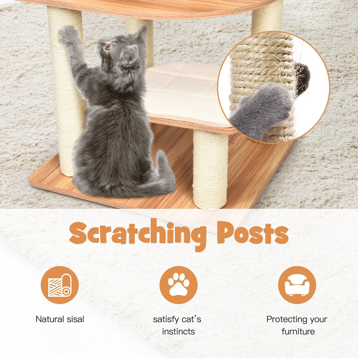 7-Layer Wooden Cat Tree Tall Cat Tower with Sisal Posts and Condo-Natural view 9