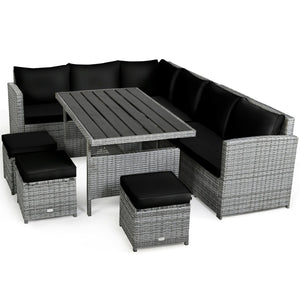 7 Pieces Patio Rattan Dining Furniture Sectional Sofa Set with Wicker Ottoman-Black view 9