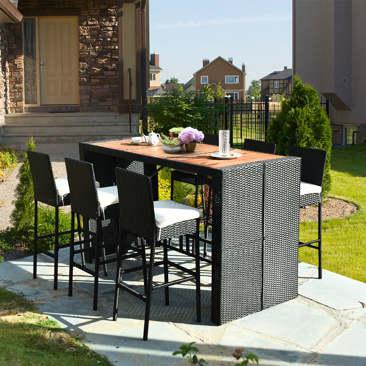 7 Pieces Patio Rattan Wicker Dining Furniture Set view 2