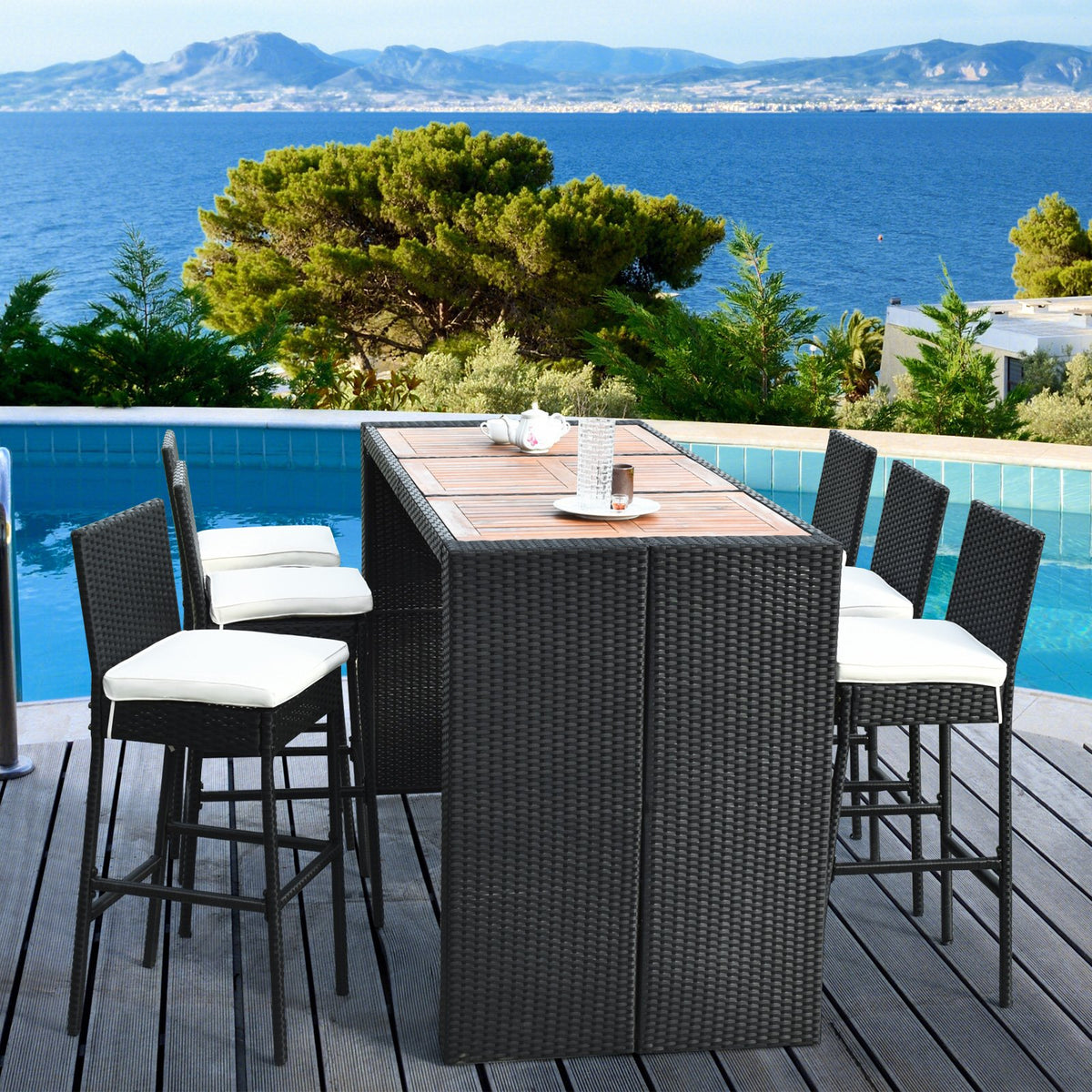 7 Pieces Patio Rattan Wicker Dining Furniture Set view 6