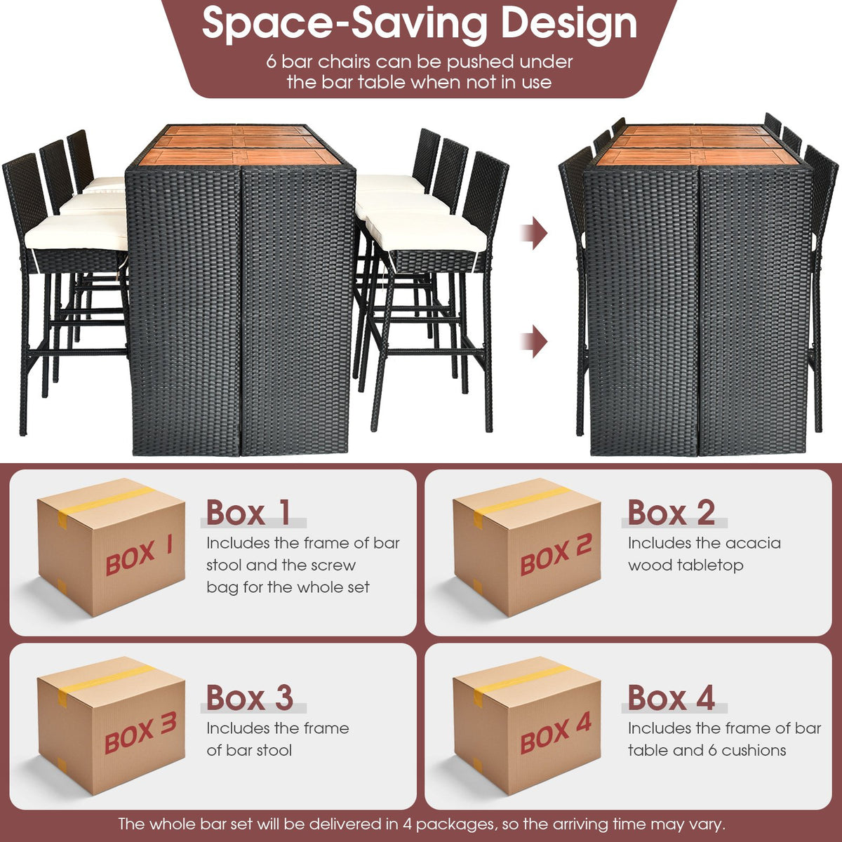 7 Pieces Patio Rattan Wicker Dining Furniture Set view 9