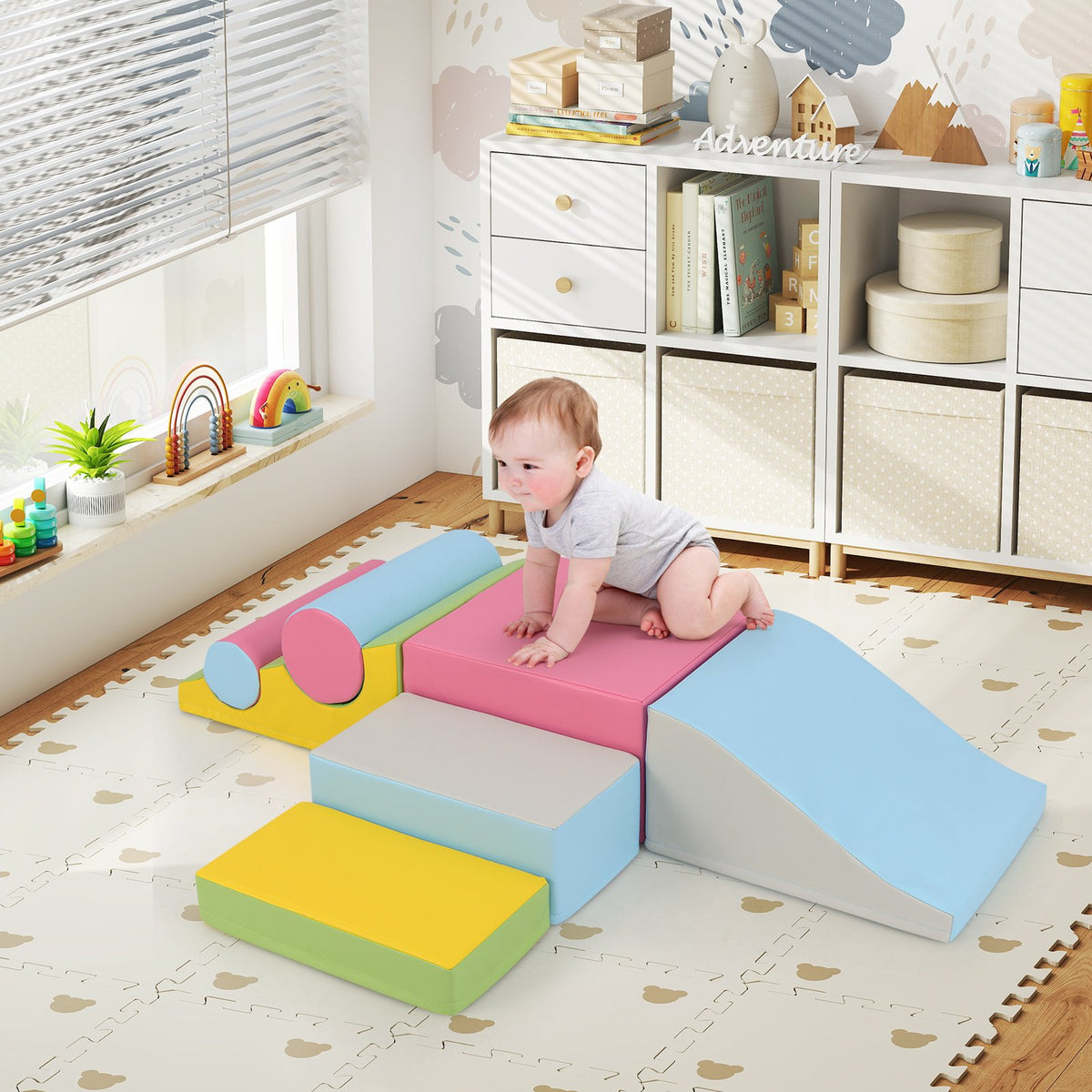 7-Piece Foam Blocks for Toddlers Soft Climbing Toys Indoor Play for Babies-Pink view 2