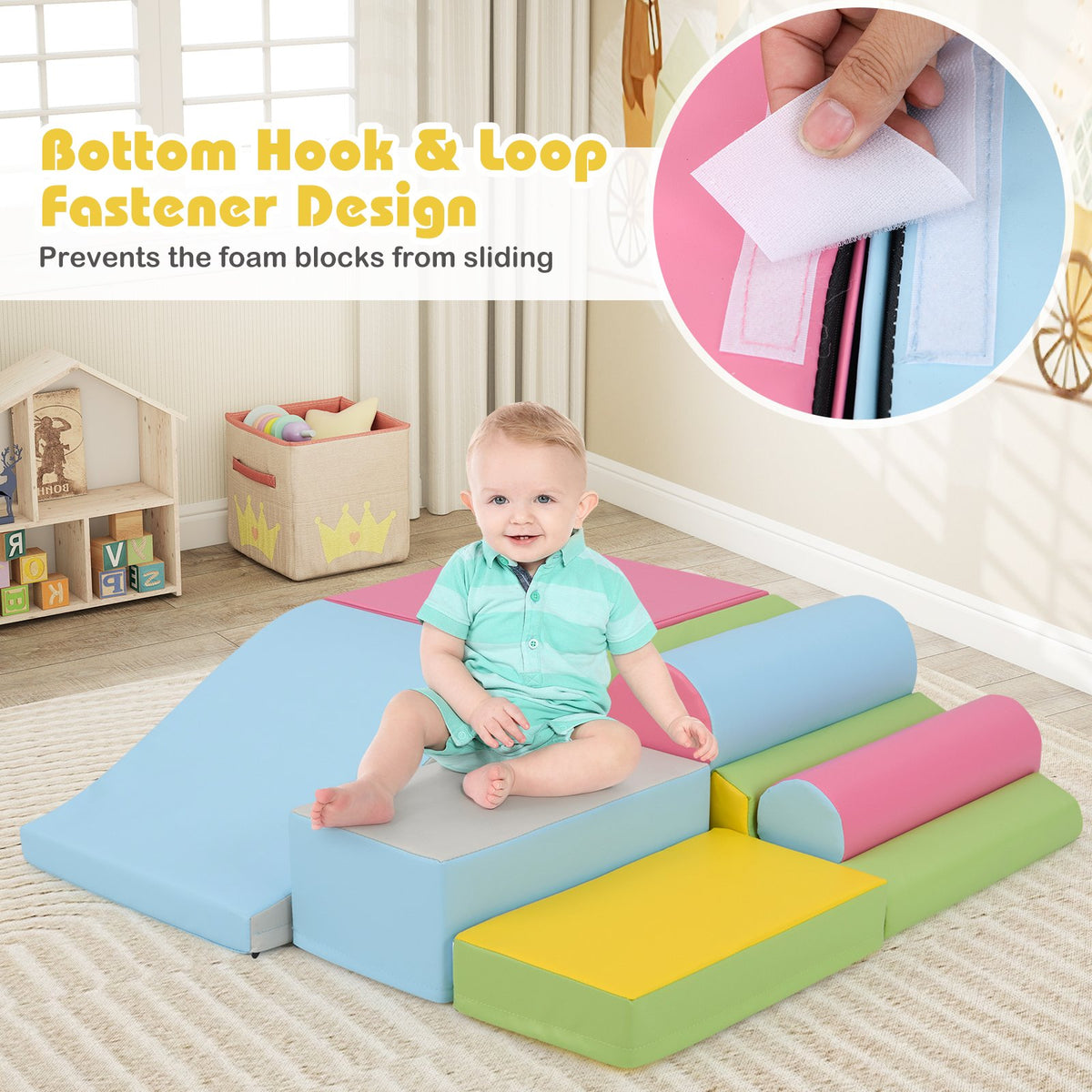 7-Piece Foam Blocks for Toddlers Soft Climbing Toys Indoor Play for Babies-Pink view 9