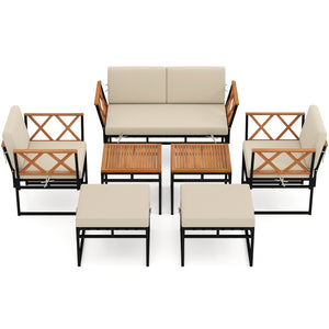 7 Piece Outdoor Conversation Set with Cushions and Bungee Rope Seat-Beige view 4