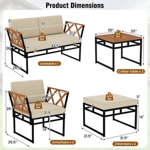 7 Piece Outdoor Conversation Set with Cushions and Bungee Rope Seat-Beige view 5