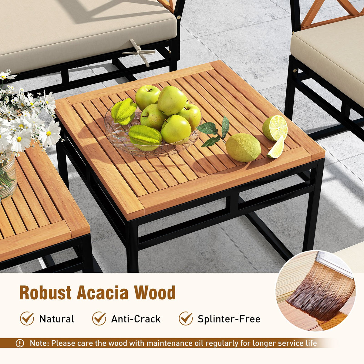 7 Piece Outdoor Conversation Set with Cushions and Bungee Rope Seat-Beige view 6