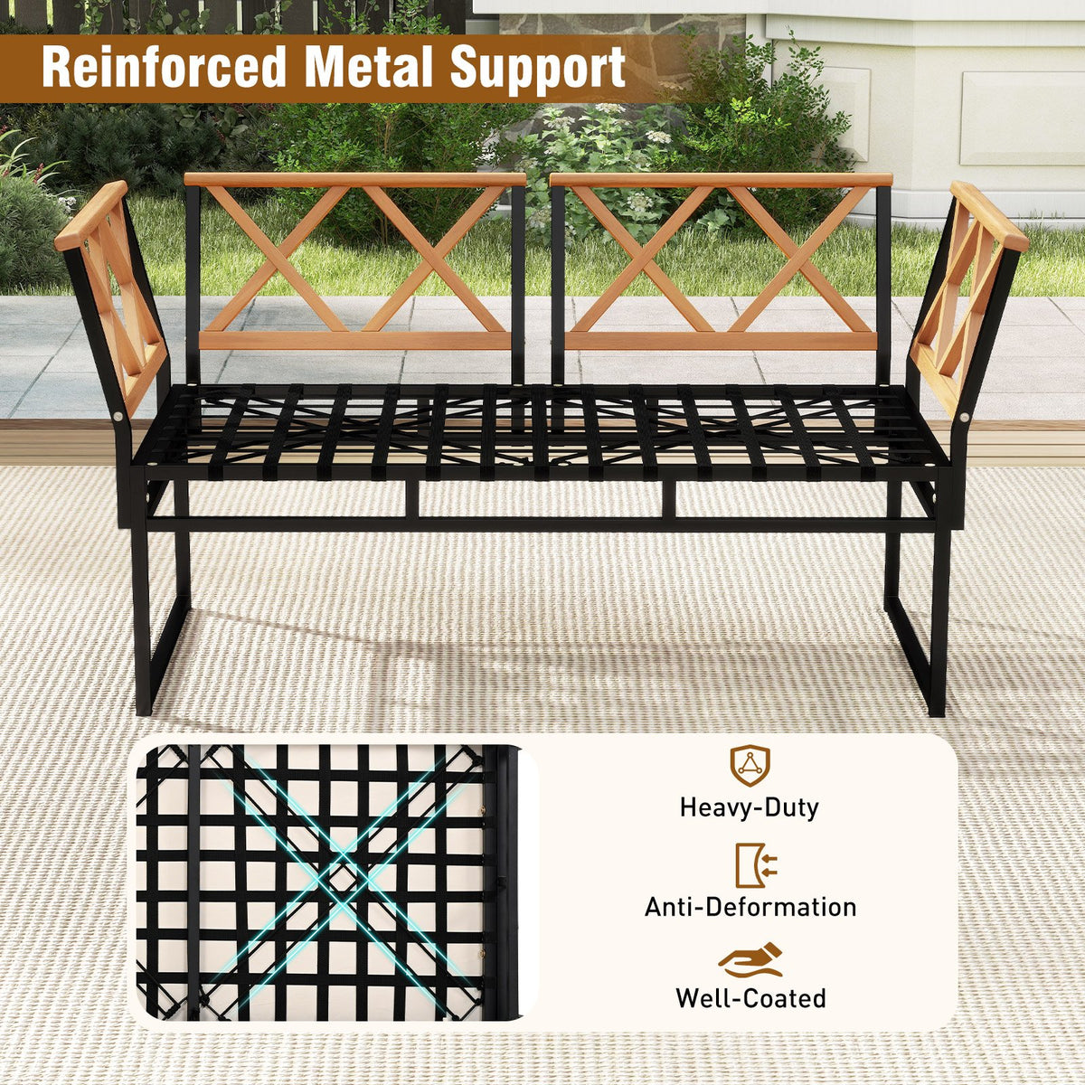 7 Piece Outdoor Conversation Set with Cushions and Bungee Rope Seat-Beige view 7