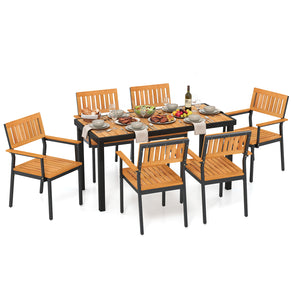 7-Piece Outdoor Dining Set for 6 with Acacia Table & Armchairs and Umbrella Hole view 4