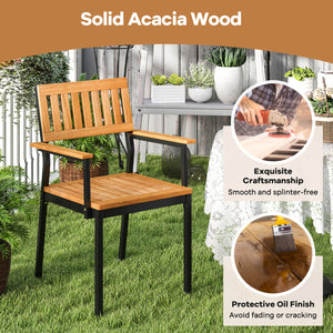 7-Piece Outdoor Dining Set for 6 with Acacia Table & Armchairs and Umbrella Hole view 6