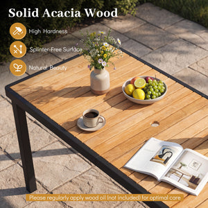 7-Piece Outdoor Dining Set for 6 with Acacia Table & Armchairs and Umbrella Hole view 9