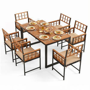 7-Piece Outdoor Dining Set with Acacia Wood Table & Chairs and Umbrella Hole-Natural & Black view 4