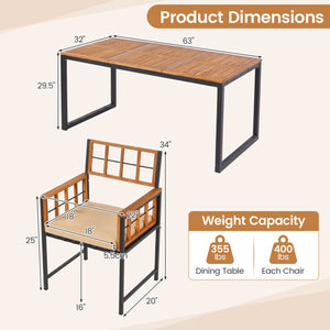 7-Piece Outdoor Dining Set with Acacia Wood Table & Chairs and Umbrella Hole-Natural & Black view 5