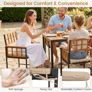 7-Piece Outdoor Dining Set with Acacia Wood Table & Chairs and Umbrella Hole-Natural & Black view 8
