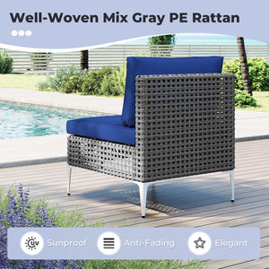 7 Piece Outdoor Furniture Set Wicker, Chairs with Tempered Glass Coffee Table-Navy view 7