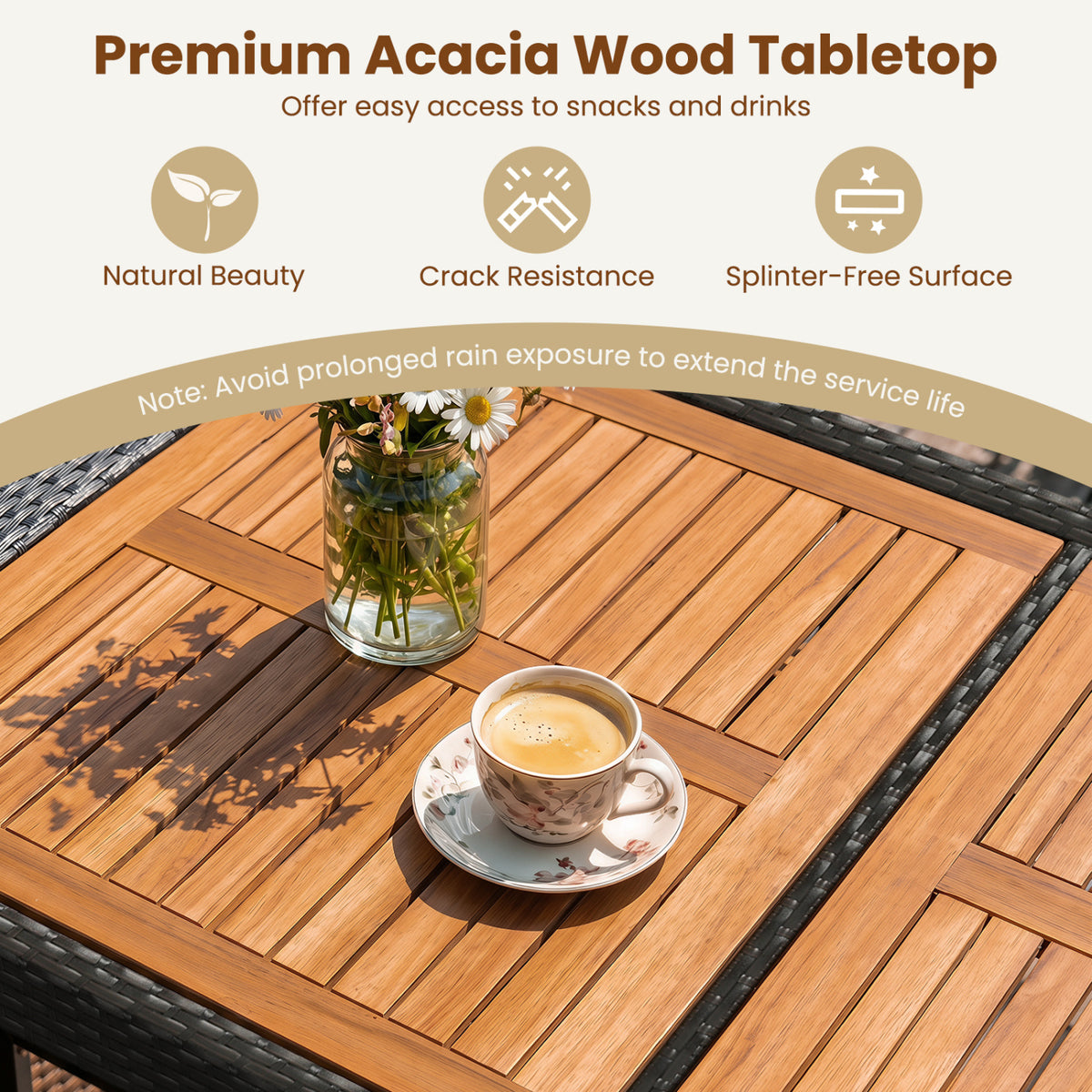 7-Piece Outdoor PE Wicker Bar Set with Bar Height Table and 6 Cushioned Stools for Yard-Brown view 7
