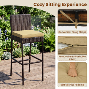 7-Piece Outdoor PE Wicker Bar Set with Bar Height Table and 6 Cushioned Stools for Yard-Brown view 8