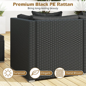 7 Pieces Outdoor Sectional Wicker Patio Furniture Sofa Set with Tempered Glass Top and Softy Cushions-Black view 7