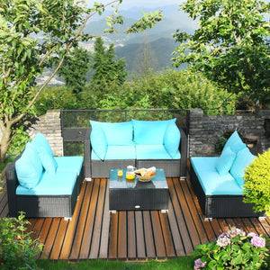 7-Piece Outdoor Sectional Wicker Patio Sofa Set with Tempered Glass Top-Blue view 6