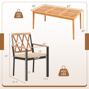 7 Piece Patio Acacia Wood Dining Set Solid Wooden Dining Furniture with Umbrella Hole view 5