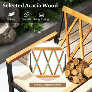 7 Piece Patio Acacia Wood Dining Set Solid Wooden Dining Furniture with Umbrella Hole view 6