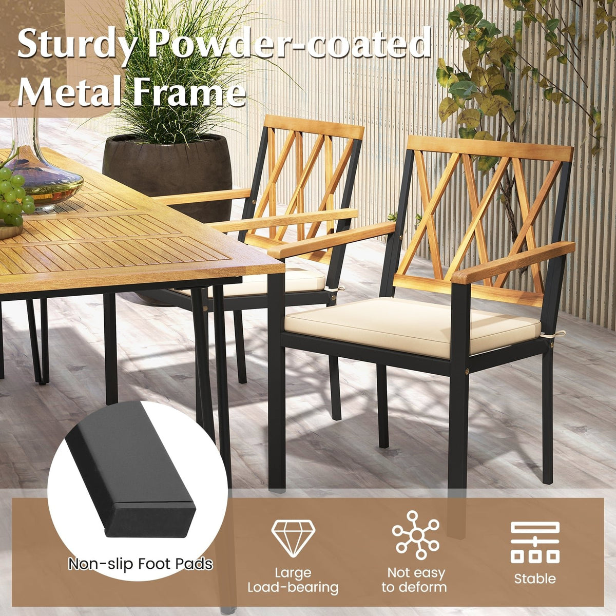7 Piece Patio Acacia Wood Dining Set Solid Wooden Dining Furniture with Umbrella Hole view 7