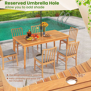 7 Piece Patio Acacia Wood Dining Set Solid Wooden Dining Furniture with Umbrella Hole view 9