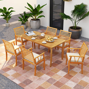 7 Pieces Acacia Wood Patio Dining Set with 1.97 Inch Umbrella Hole and Padded Cushions view 2