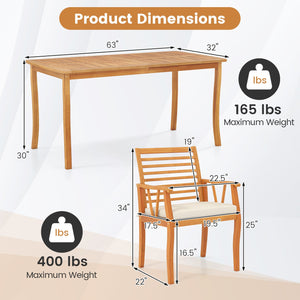7 Pieces Acacia Wood Patio Dining Set with 1.97 Inch Umbrella Hole and Padded Cushions view 4