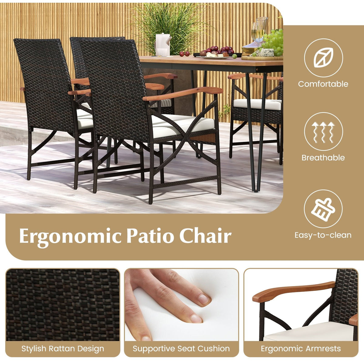 7 Pieces Outdoor Dining Furniture Set for Porch Backyard Garden Poolside view 4