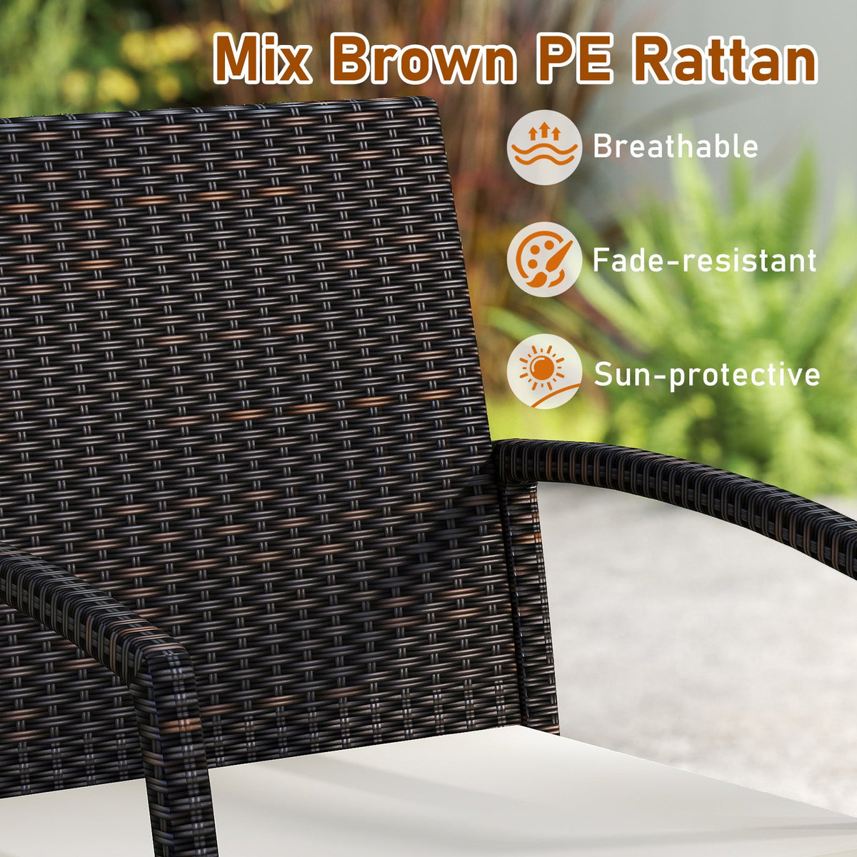 7 Pieces Outdoor Dining Set Acacia Wood Table with Umbrella Hole and Cushions-White view 6
