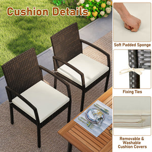 7 Pieces Outdoor Dining Set Acacia Wood Table with Umbrella Hole and Cushions-White view 7