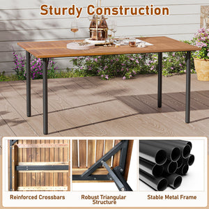 7 Pieces Outdoor Dining Set Acacia Wood Table with Umbrella Hole and Cushions-White view 8