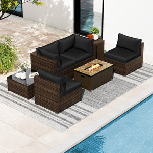 7 Pieces Outdoor Furniture Set with 32 Inch Fire Pit Table and Propane Tank Cover-Black view 2